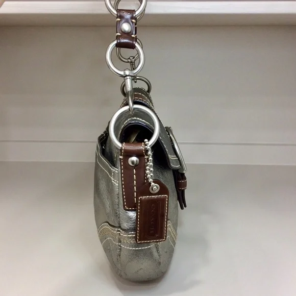 Rare Coach Soho Metallic Goat Leather Y2K Buckle Flap Shoulder Bag - Picture 9 of 17
